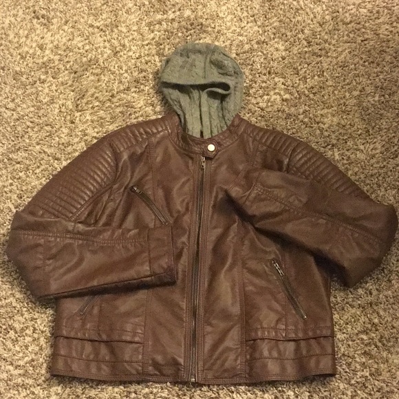 Faux Leather Hooded Jacket - Picture 1 of 3